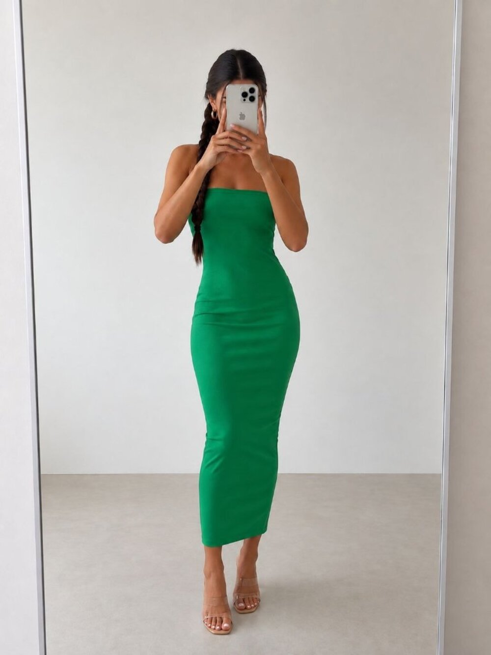 JLUXLABEL Green Strapless Knit Midi Dress Size M